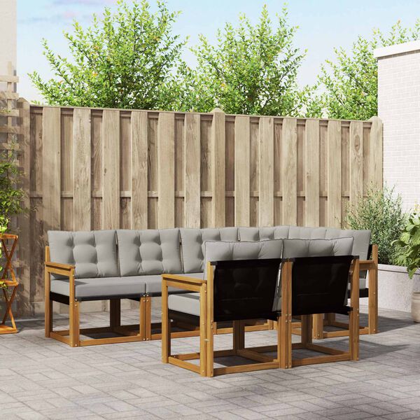 vidaXL Venkovn&iacute; pohovkov&aacute; souprava 7 pcs Př&iacute;rodn&iacute; a světle &scaron;ed&aacute;