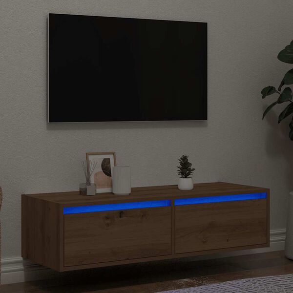vidaXL TV skř&iacute;ňka s LED osvětlen&iacute;m dub artisan 100X35,5x25 cm