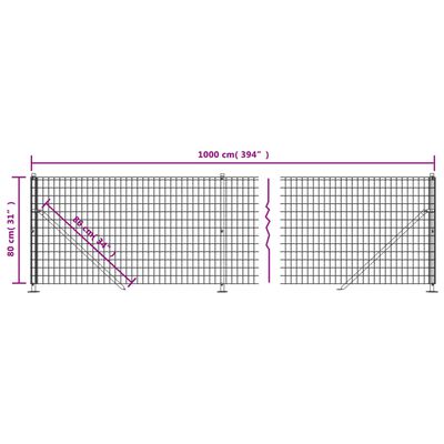 vidaXL Drátěný plot s přírubami zelený 0,8 x 10 m