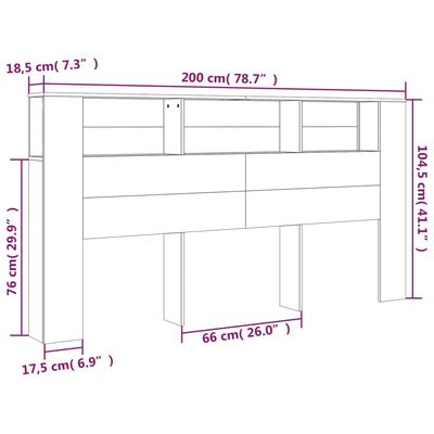 vidaXL Čelo postele s úložným prostorem černé 200 x 18,5 x 104,5 cm