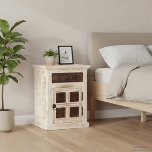 vidaXL Nočn&iacute; stolek b&iacute;l&yacute; 40 x 30 x 50 cm masivn&iacute; mangovn&iacute;kov&eacute; dřevo