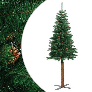 vidaXL &Uacute;zk&yacute; v&aacute;nočn&iacute; stromek prav&eacute; dřevo a &scaron;i&scaron;ky zelen&yacute; 210 cm PVC