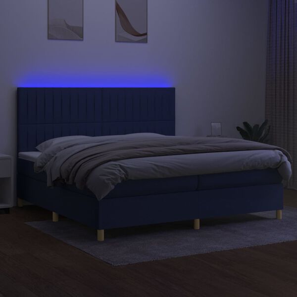 vidaXL Box spring postel s matrac&iacute; a LED modr&aacute; 200x200 cm textil