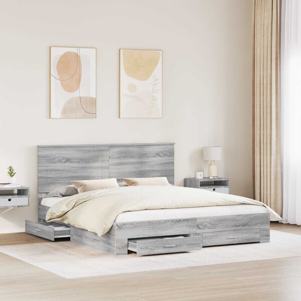 vidaXL R&aacute;m postele s čelo &Scaron;ed&aacute; Sonoma 200 x 200 cm kompozitn&iacute; dřevo