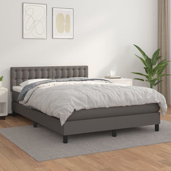 vidaXL Box spring postel s matrac&iacute; &scaron;ed&aacute; 140 x 190 cm uměl&aacute; kůže