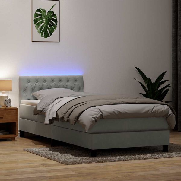 vidaXL Box spring postel s matrac&iacute; a LED Světle &scaron;ed&aacute; 90x220 cm Samet