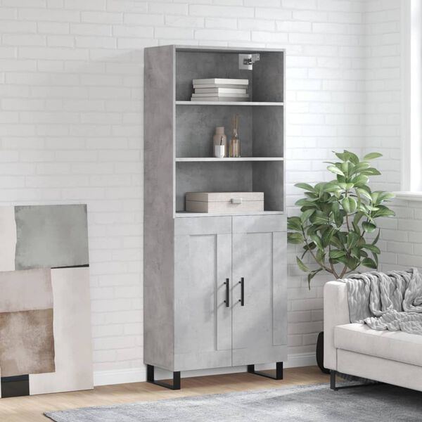 vidaXL Skř&iacute;ň highboard betonově &scaron;ed&aacute; 69,5x34x180 cm kompozitn&iacute; dřevo