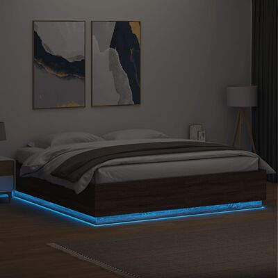 vidaXL Rám postele s LED osvětlením hnědý dub 180 x 200 cm kompozit