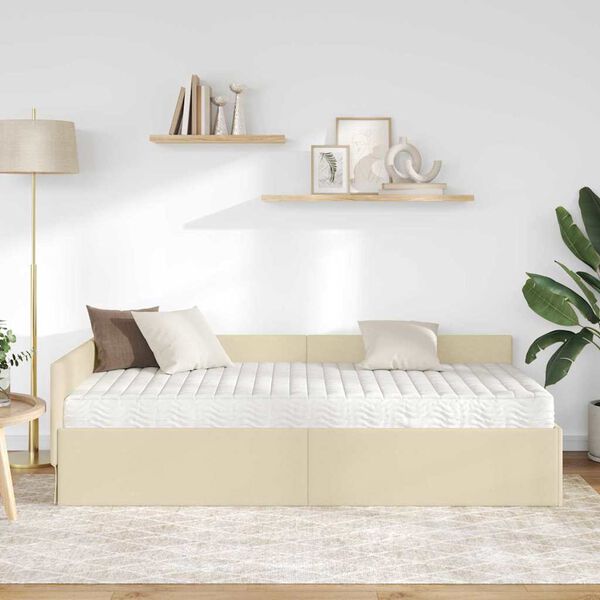 vidaXL Rohov&yacute; r&aacute;m postele s matrac&iacute; Jin&yacute; s čelo 2 pcs Kr&eacute;mov&aacute; textil