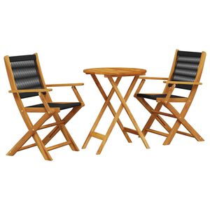 vidaXL 3d&iacute;ln&yacute; bistro set čern&yacute; polypropylen a masivn&iacute; dřevo