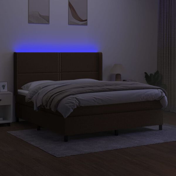 vidaXL Box spring postel s matrac&iacute; a LED tmavě hněd&aacute; 160x200 cm textil
