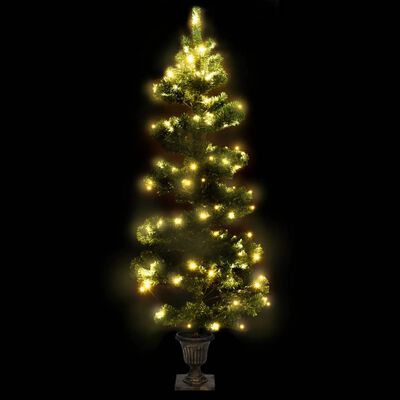 vidaXL Spirálový vánoční stromek s LED a květináčem zelený 120 cm PVC