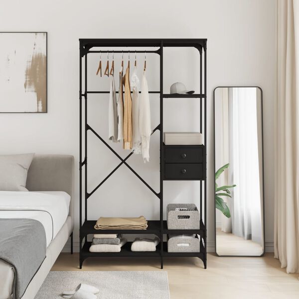 vidaXL Stojan na oblečen&iacute; se z&aacute;suvkami čern&yacute; 100x40x180 cm kompozit