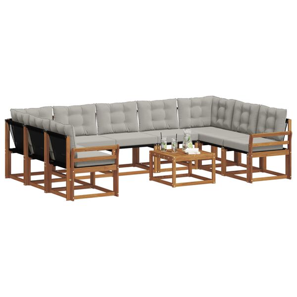 vidaXL Venkovn&iacute; pohovkov&aacute; souprava 10 pcs Př&iacute;rodn&iacute; a světle &scaron;ed&aacute;