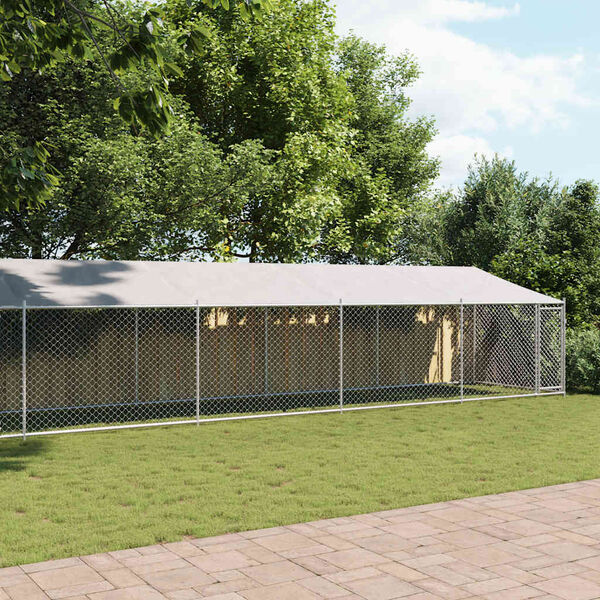 vidaXL Klec pro psy se střechou a dv&iacute;řky &scaron;ed&aacute; 12x2x2m pozinkovan&aacute; ocel