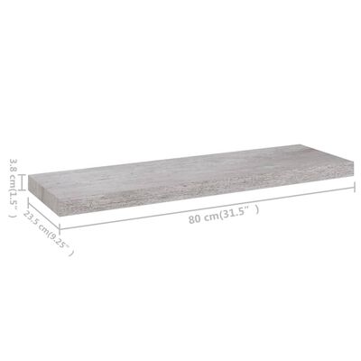 vidaXL Plovoucí nástěnná police betonově šedá 80 x 23,5 x 3,8 cm MDF