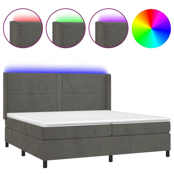 vidaXL Box spring postel s matrac&iacute; a LED tmavě &scaron;ed&aacute; 200x200 cm samet