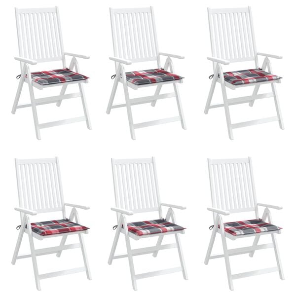 vidaXL Podušky na zahradní židli 6ks červené kárované 50x50x4cm oxford