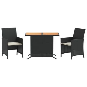 vidaXL 3d&iacute;ln&yacute; bistro set s podu&scaron;kami čern&yacute; polyratan