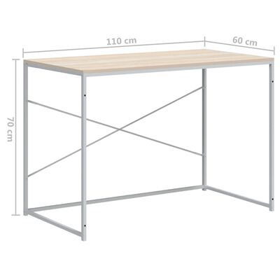 vidaXL Počítačový stůl bílý a dub 110 x 60 x 70 cm dřevotříska