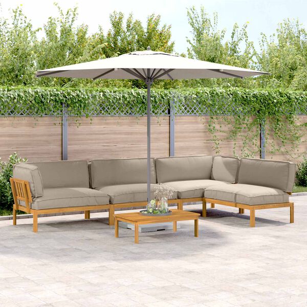 vidaXL Set pohovek s pol&scaron;t&aacute;řem 5 pcs Taupe Masivn&iacute; ak&aacute;tov&eacute; dřevo