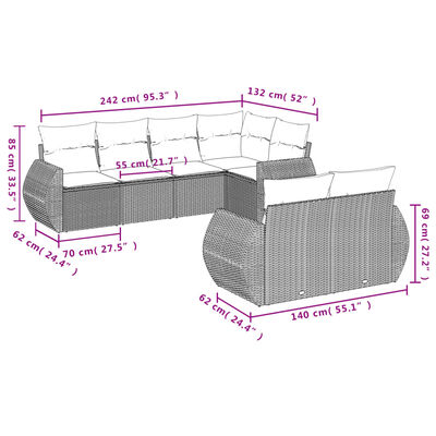 vidaXL 7dílná zahradní sedací souprava s poduškami šedá polyratan