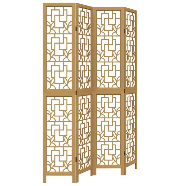 vidaXL Parav&aacute;n 4d&iacute;ln&yacute; hněd&yacute; masivn&iacute; dřevo pavlovnie