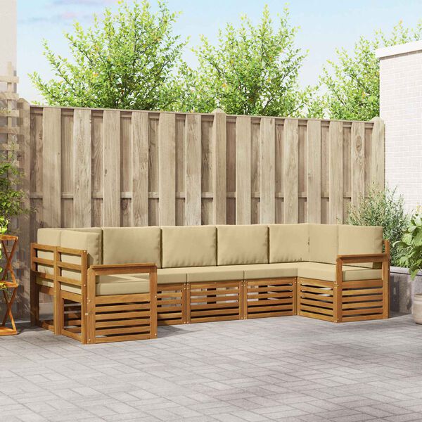 vidaXL Sedac&iacute; soupravy 7 pcs Přirozen&aacute; a B&eacute;žov&aacute; Masivn&iacute; ak&aacute;tov&eacute; dřevo