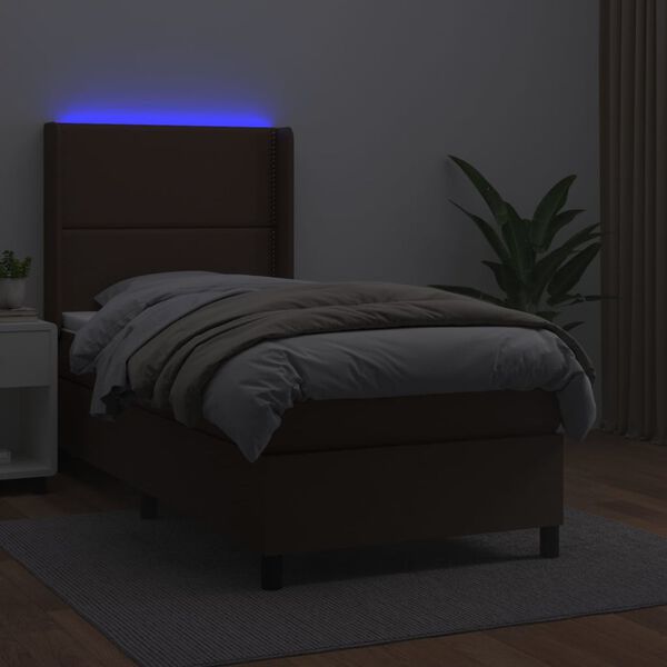 vidaXL Box spring postel s matrac&iacute; a LED hněd&aacute; 90x200 cm uměl&aacute; kůže
