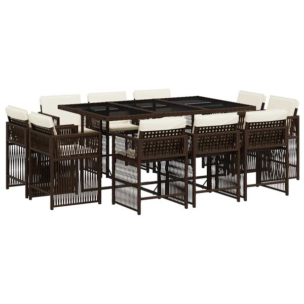 vidaXL 11d&iacute;ln&yacute; zahradn&iacute; j&iacute;deln&iacute; set s podu&scaron;kami hněd&yacute; polyratan