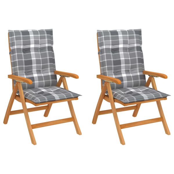vidaXL Zahradn&iacute; židle 2 ks &scaron;ed&eacute; k&aacute;rovan&eacute; podu&scaron;ky masivn&iacute; teak
