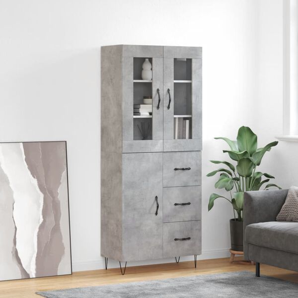 vidaXL Skř&iacute;ň highboard betonově &scaron;ed&aacute; 69,5x34x180 cm kompozitn&iacute; dřevo