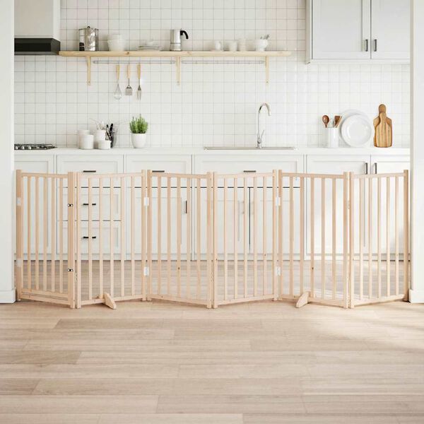 vidaXL Ps&iacute; branka s dv&iacute;řky, skl&aacute;dac&iacute;, 6 panelů, 300 cm, masivn&iacute; jedlov&eacute; dřevo