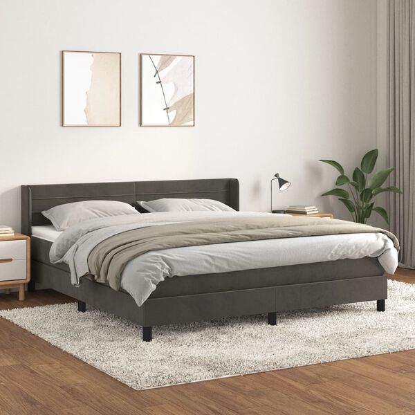 vidaXL Box spring postel s matrací tmavě šedá 180x200 cm samet