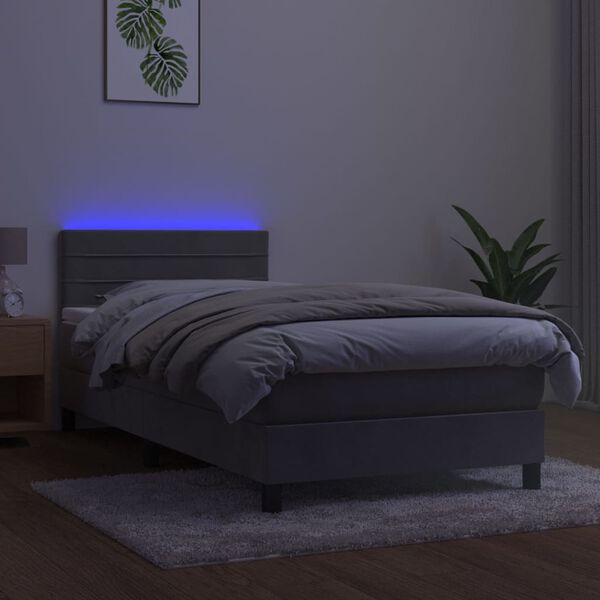 vidaXL Box spring postel s matrac&iacute; a LED světle &scaron;ed&aacute; 80 x 200 cm samet