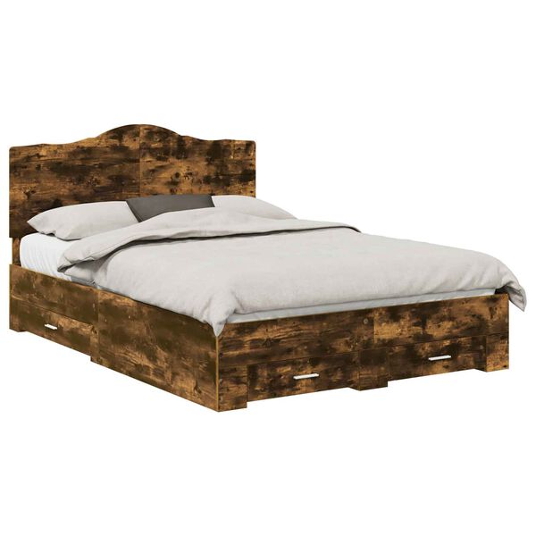 vidaXL R&aacute;m postele s čelo Kouřov&yacute; dub 140 x 190 cm kompozitn&iacute; dřevo