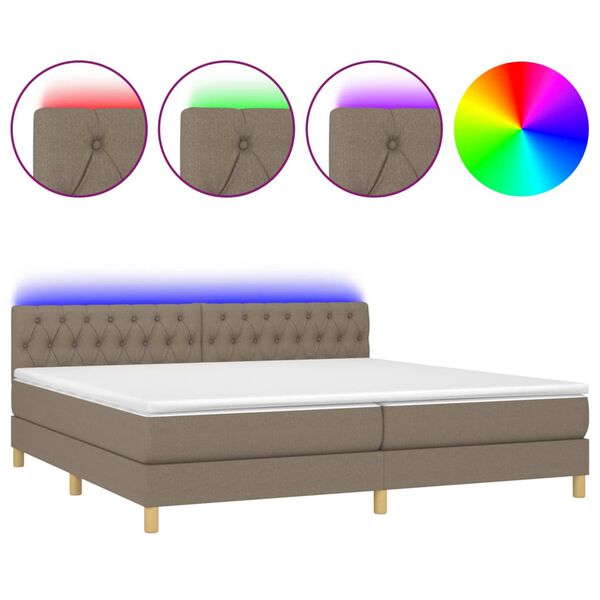 vidaXL Box spring postel s matrac&iacute; a LED taupe 200x200 cm textil
