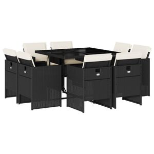 vidaXL 9d&iacute;ln&yacute; zahradn&iacute; j&iacute;deln&iacute; set s podu&scaron;kami hněd&yacute; polyratan