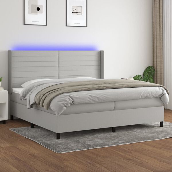 vidaXL Box spring postel s matrac&iacute; a LED světle &scaron;ed&aacute; 200x200 cm textil