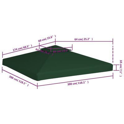 vidaXL Nepromokavá náhradní střecha na altán 310g/m² zelená 3x3m