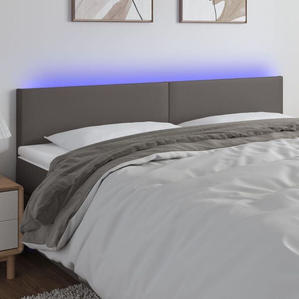 vidaXL Čelo postele s LED šedé 180x5x78/88 cm umělá kůže