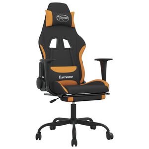 vidaXL Mas&aacute;žn&iacute; hern&iacute; židle s podnožkou čern&aacute; a oranžov&aacute; textil