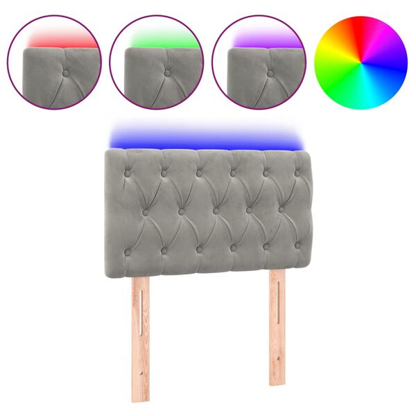 vidaXL Čelo postele s LED světle &scaron;ed&eacute; 80 x 7 x 78/88 cm samet