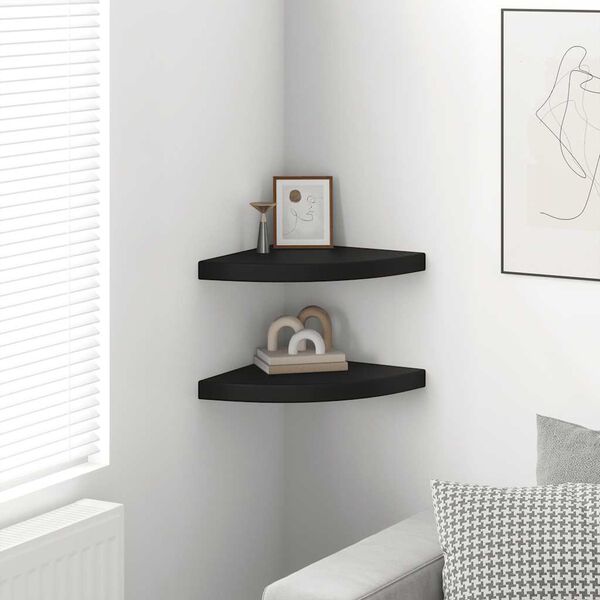 323920 vidaXL Floating Corner Shelves 2 pcs Black 35x35x3,8 cm MDF