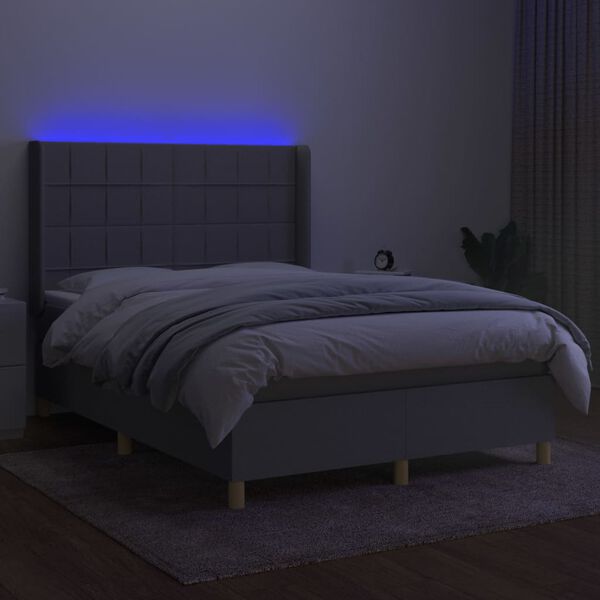 vidaXL Box spring postel s matrac&iacute; a LED světle &scaron;ed&aacute; 140x200 cm textil