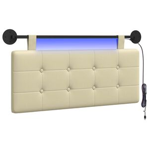 vidaXL Z&aacute;věsn&eacute; čelo postele S LED osvětlen&iacute;m Kr&eacute;mov&aacute; Uměl&aacute; kůže