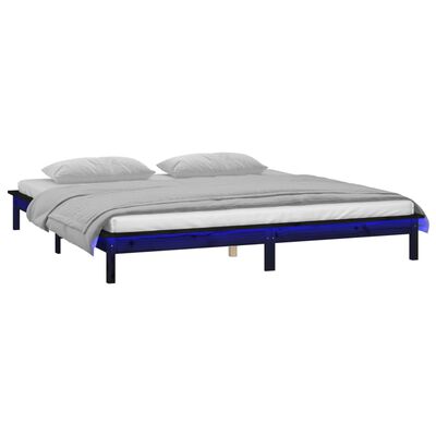 vidaXL Rám postele s LED černý 150 x 200 cm King Size masivní dřevo