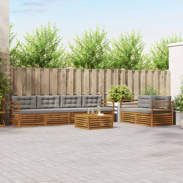 vidaXL Venkovn&iacute; pohovkov&aacute; souprava 7 pcs Př&iacute;rodn&iacute; a světle &scaron;ed&aacute;