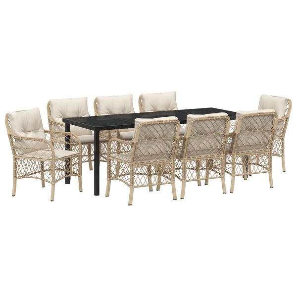 vidaXL Zahradn&iacute; j&iacute;deln&iacute; souprava s pol&scaron;t&aacute;řem 9 pcs B&eacute;žov&aacute; polyratan