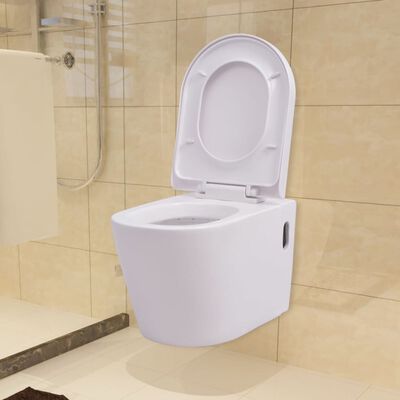 vidaXL Závěsné WC keramické bílé